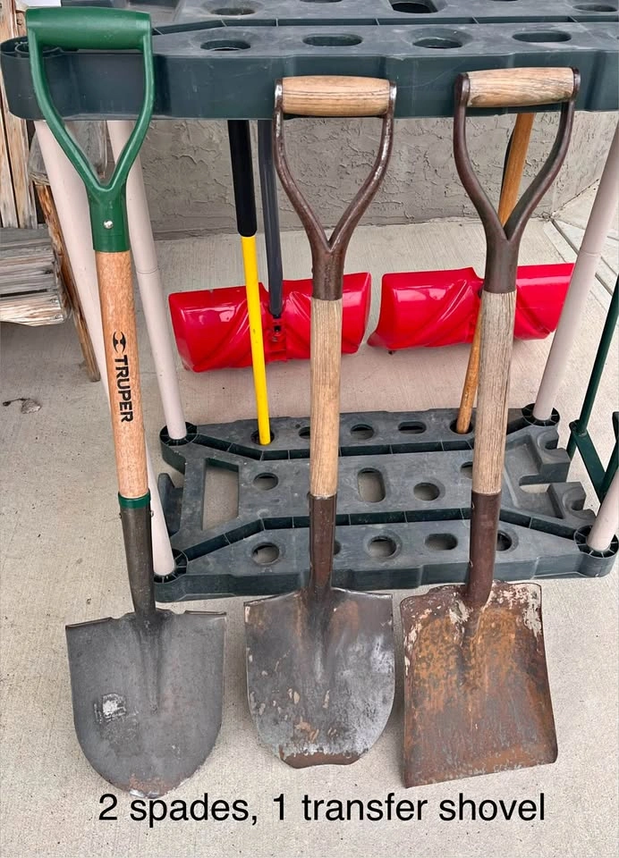 2 spades, 1 transfer shovel