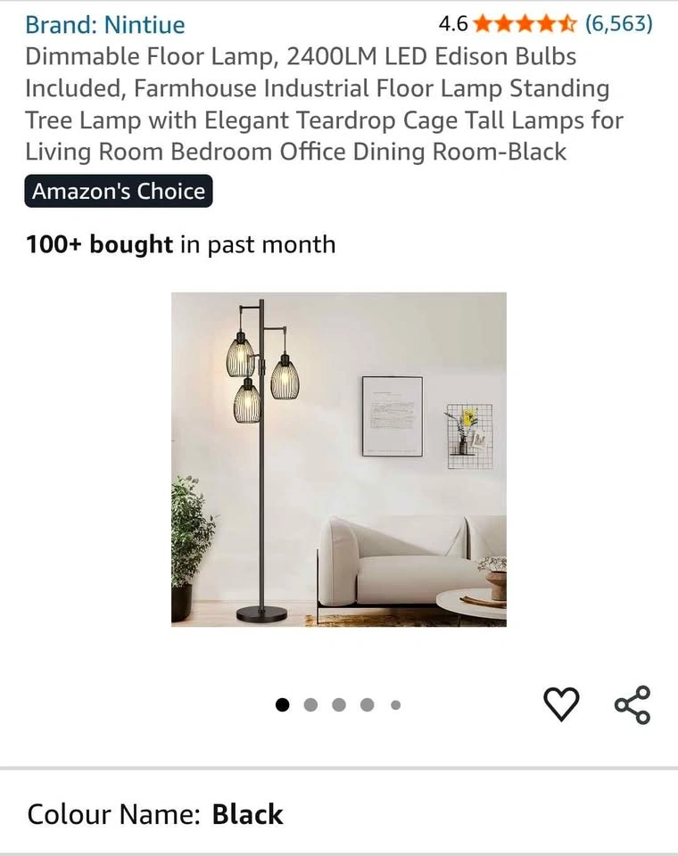 Dimmable Industrial 3-Light Tree Floor Lamp with Wire Cage Shade - photo 5
