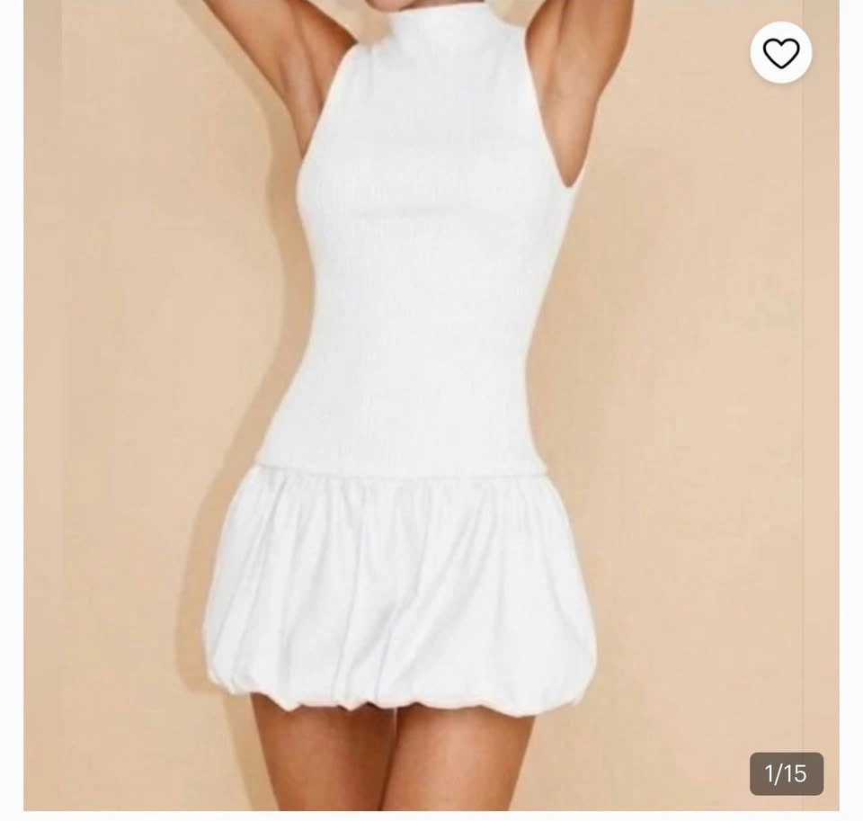 ZARA White Bubble Hem Mini Dress Ribbed Mock Neck - photo 2