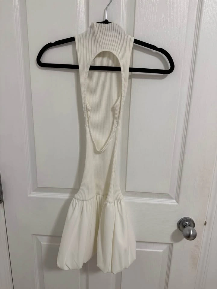 ZARA White Bubble Hem Mini Dress Ribbed Mock Neck - photo 3