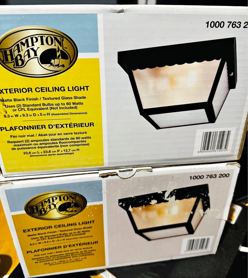 Hampton Bay 2-Light Matte Black Exterior Ceiling Light