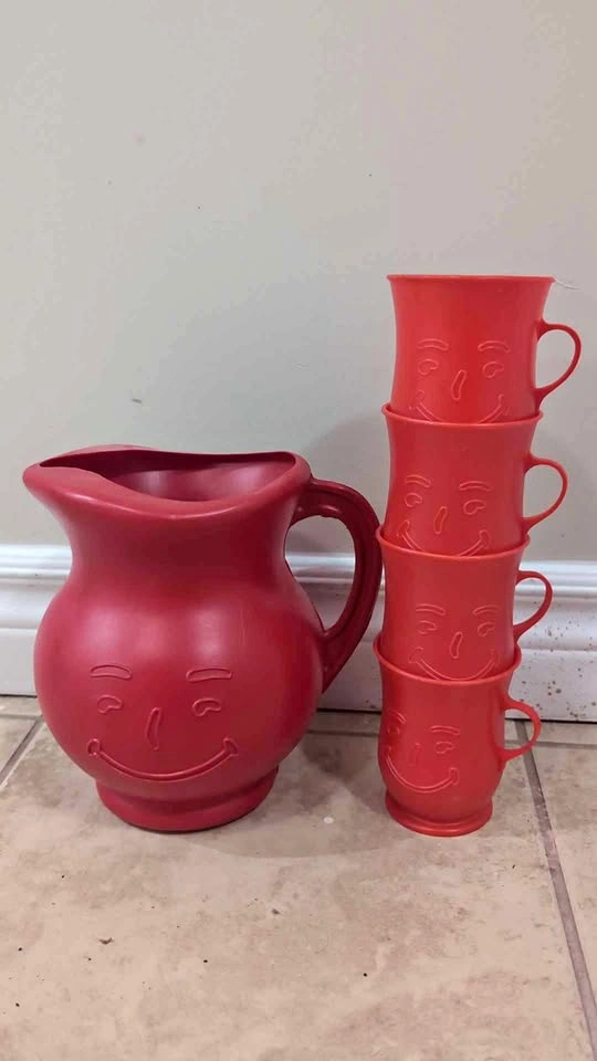 Vintage Kool-Aid Man Pitcher and 4 Cups Set