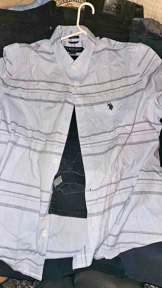 U.S. Polo Assn. Men's Striped Shirt and Black Pants Bundle