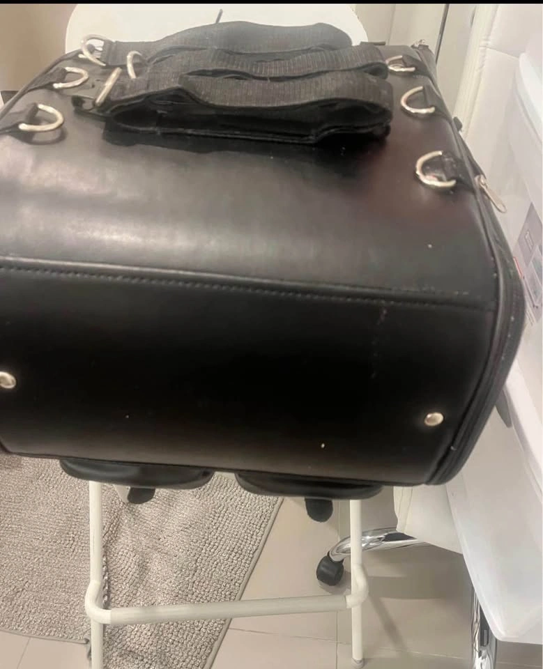 Black Leather Studded Motorcycle Sissy Bar Bag - photo 3