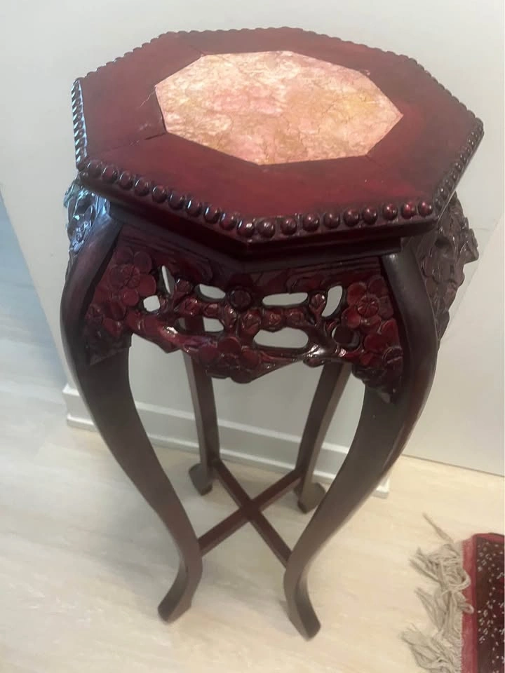Vintage Chinese Famille Rose Peacock Fish Bowl & Carved Wood Sta - photo 4