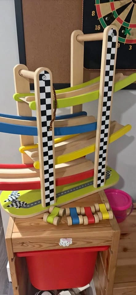 Wooden toy car race track