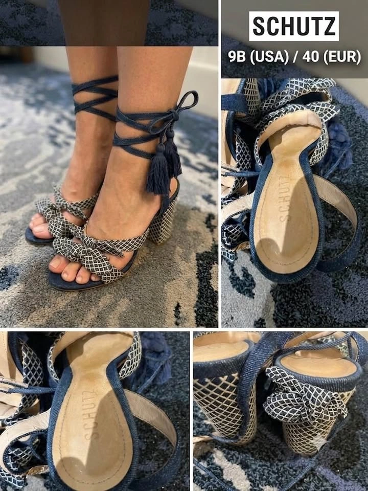 Schutz Denim Lace-Up Block Heel Sandals - photo 3