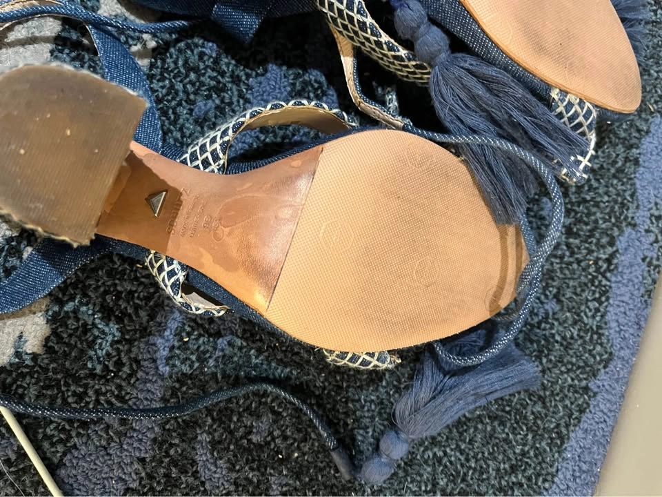 Schutz Denim Lace-Up Block Heel Sandals - photo 5