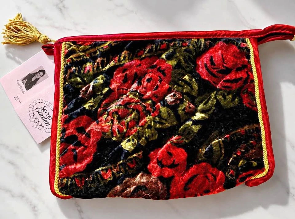 Secret Garden Velvet Floral Cosmetic Bag / Travel Pouch