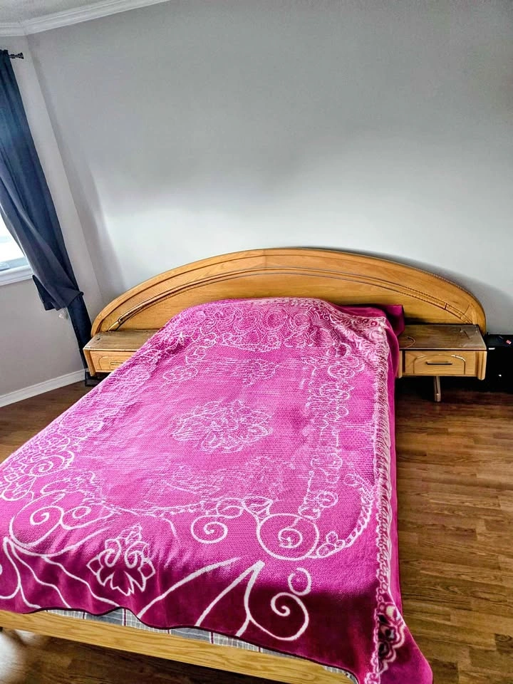 Queen Bed Frame with Headboard and Built-in Nightstands