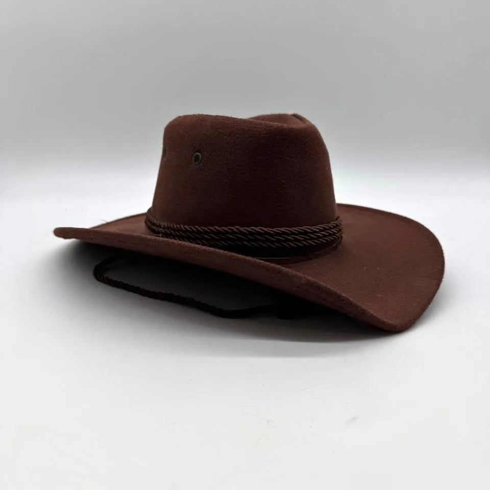Brown Cowboy Hat with Rope Band - Adult Size, Western Style thumbnail