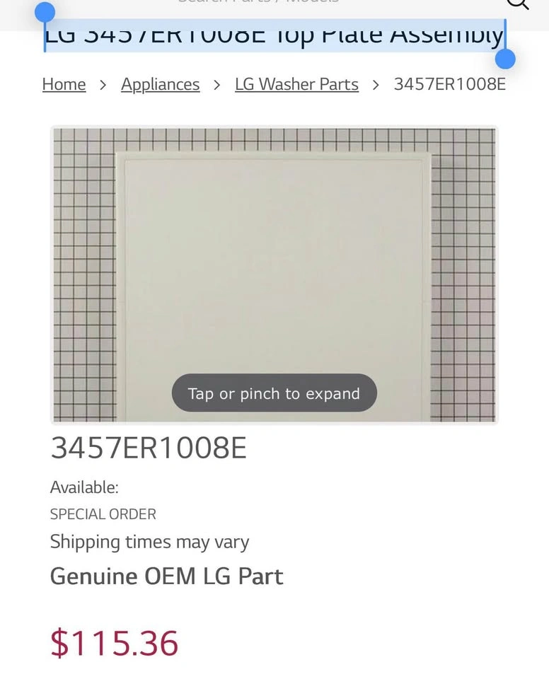 LG 3457ER1008E Top Plate Assembly - photo 2