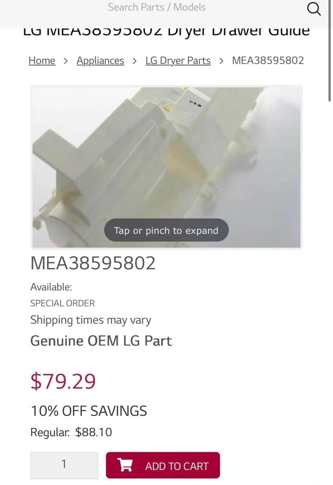LG MEA38595802 Dryer Drawer Guide - photo 2