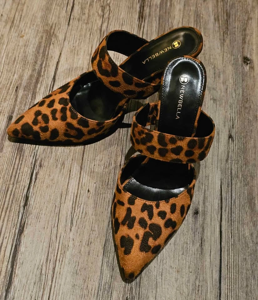 NEWBELLA Leopard Print Pointed-Toe Mule Heels | Women's Size 7.5 - photo 2
