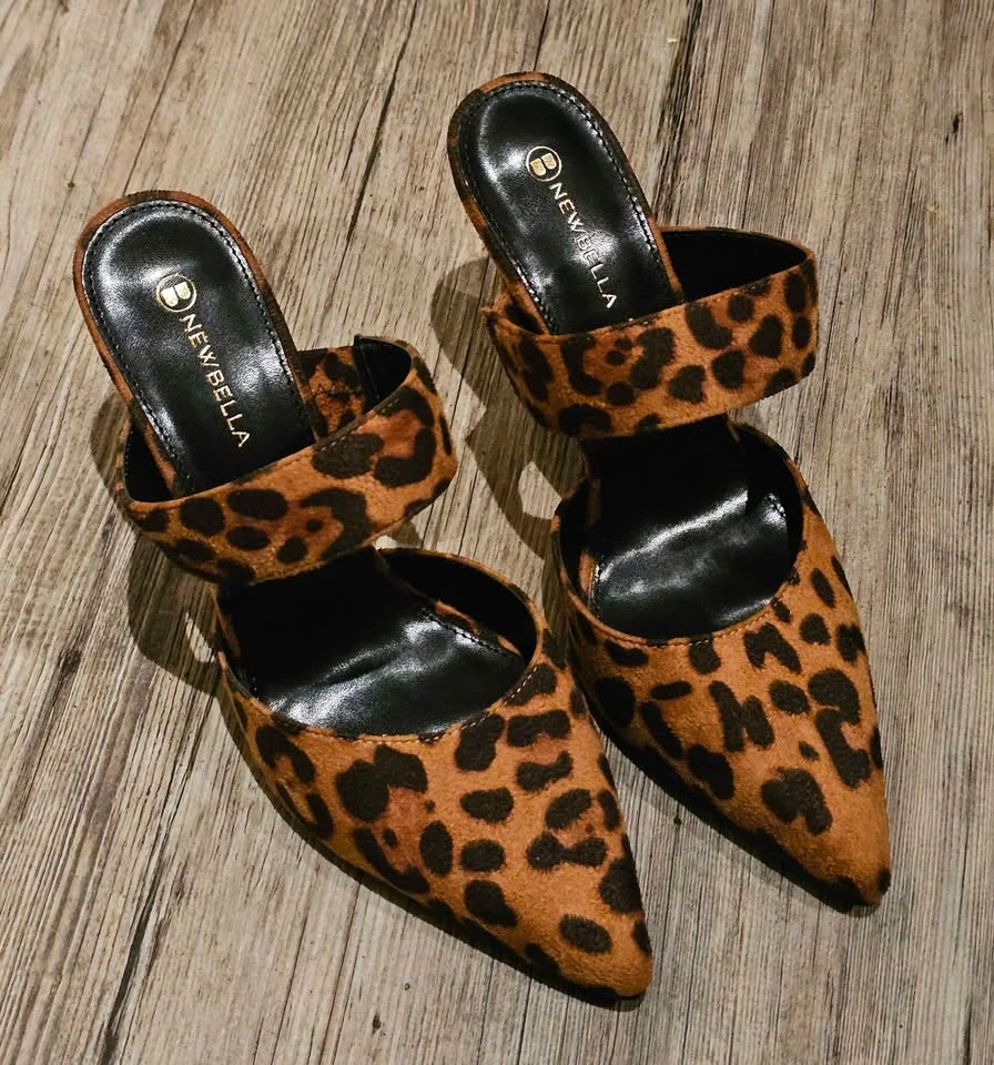 NEWBELLA Leopard Print Pointed-Toe Mule Heels | Women's Size 7.5 - photo 3