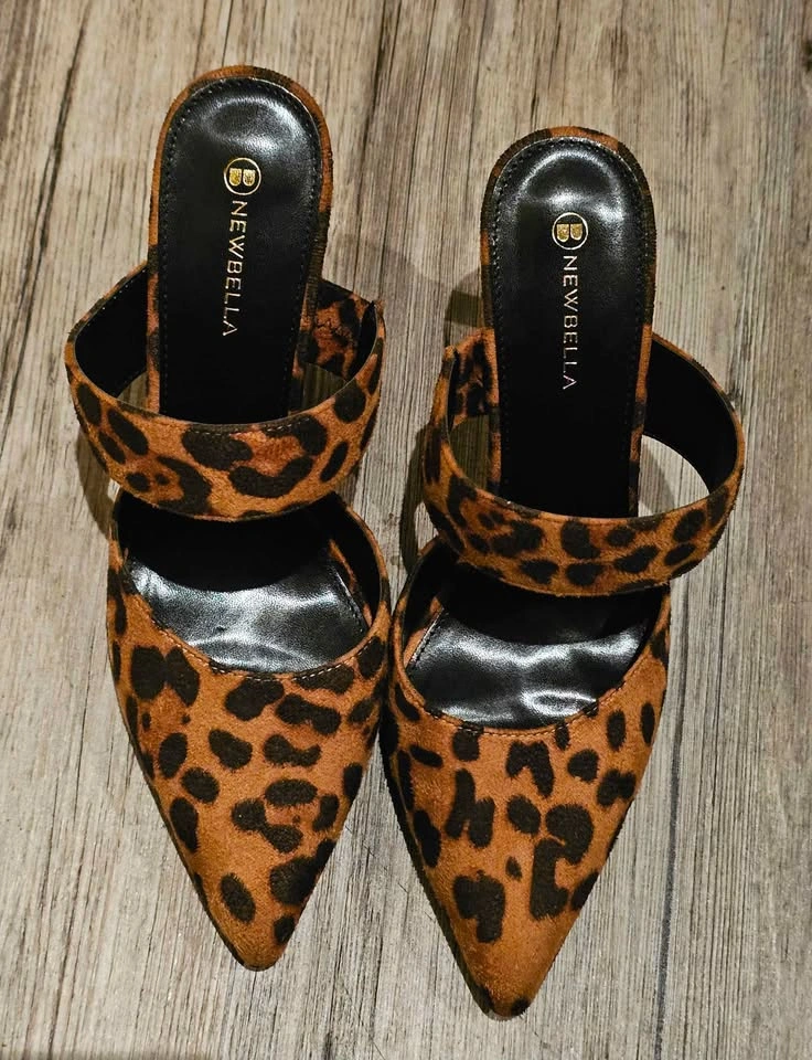 NEWBELLA Leopard Print Pointed-Toe Mule Heels | Women's Size 7.5 - photo 4