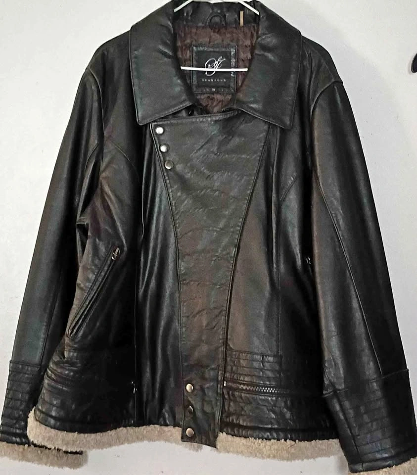 Sean John Biker Leather Jacket Sherpa Quilted Lined Sz 2X Unisex