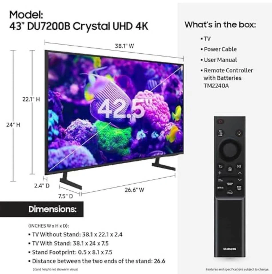 SAMSUNG 43-Inch Crystal UHD 4K DU7200 Series Smart TV - photo 3