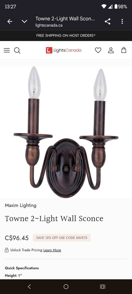 Maxim Lighting Towne 2-Light Wall Sconce - New in Box