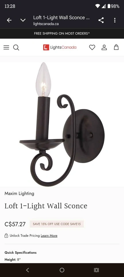 Maxim Lighting Loft 1-Light Wall Sconce (2 Available)