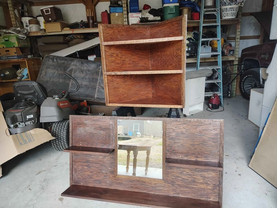 Wooden Corner Shelf and Wall Mirror with Shelves