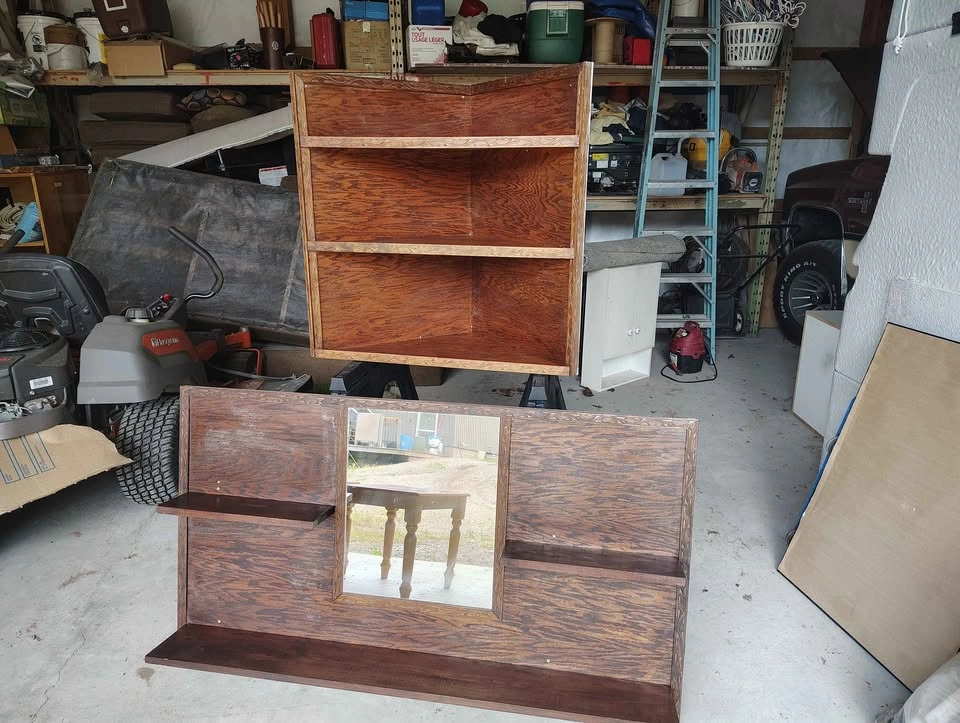 Wooden Corner Shelf and Wall Mirror with Shelves - photo 2