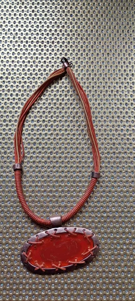 Vintage Stained Glass Necklace Orange