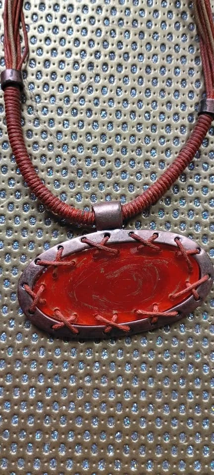 Vintage Stained Glass Necklace Orange - photo 2