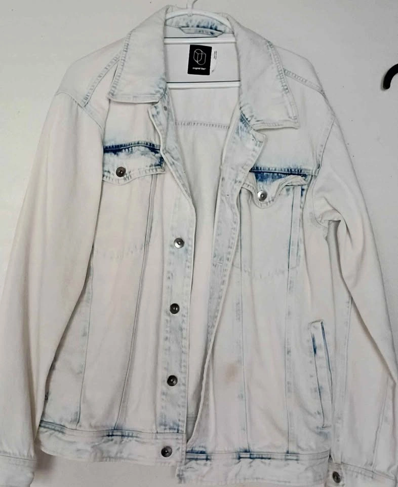 White Washed Denim Oversized Jacket Sz L Unisex