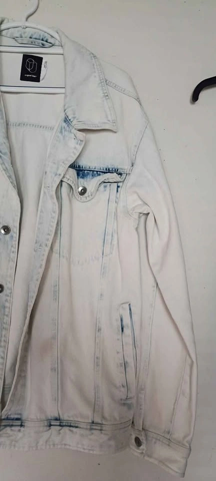 White Washed Denim Oversized Jacket Sz L Unisex - photo 4