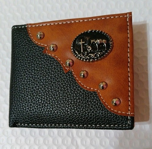 R/M Religious Man Praying By Cross Genuine Leather Wallet