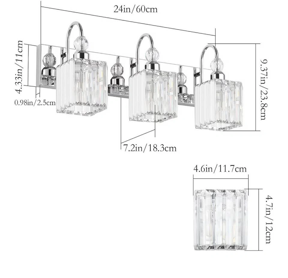 Ralbay 24” Chrome Crystal Bathroom Vanity Light – 3-Light - photo 2