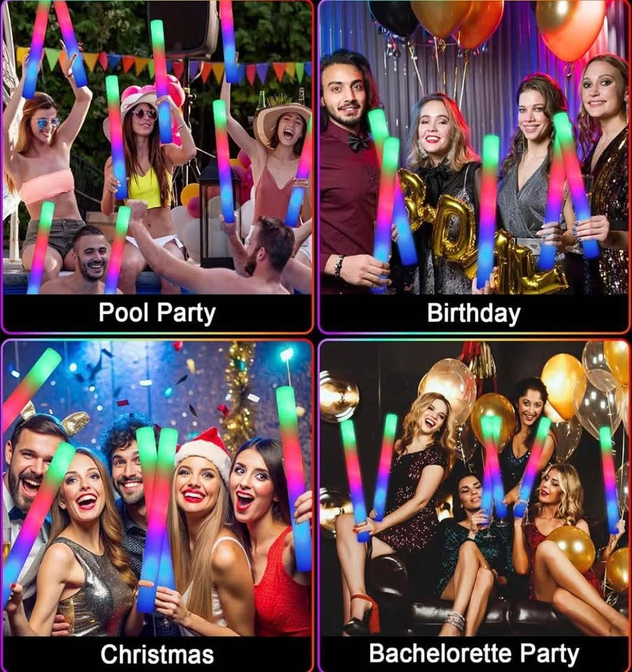 200 PCS LED Foam Glow Sticks – 3 Flashing Modes - photo 2