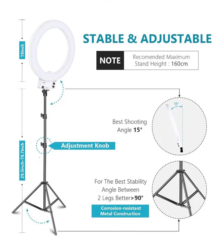 Neewer 18 inch LED Ring Light with Stand – Dimmable 3200-5600K - photo 5