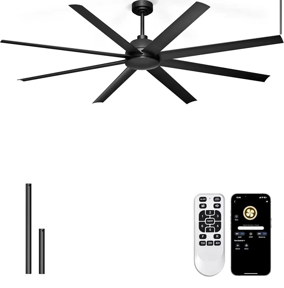 New 72” Black Ceiling Fan – Remote & App Control