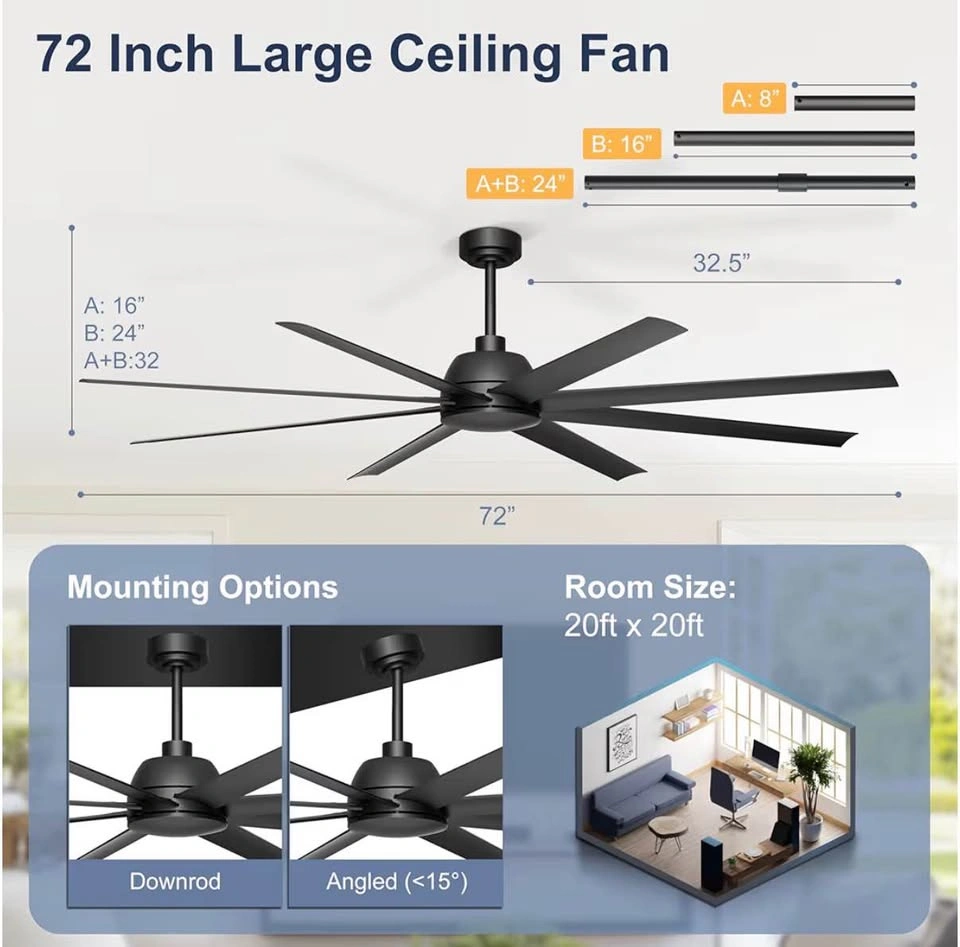 New 72” Black Ceiling Fan – Remote & App Control - photo 2