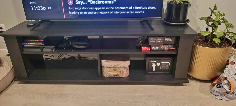Black TV Stand with Open Shelving