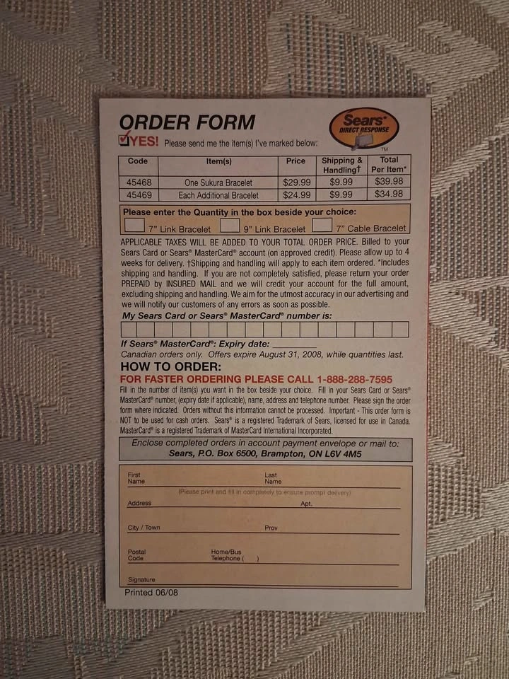 Vintage 2008 Sears Sukura Jewelry Mail-In Order Form Advertising - photo 3
