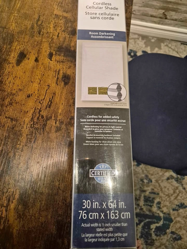 Brand New Cordless Cellular Shade Room Darkening 30x64 inch