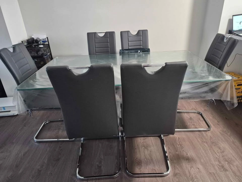 Grey Faux Leather Cantilever Dining Chairs (Set of 6) - photo 3