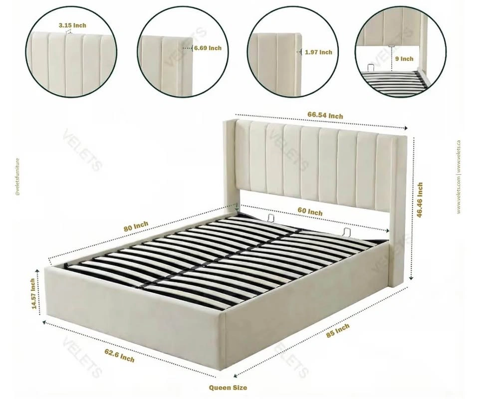 Queen Size Black Velvet Hydraulic Lift-Up Storage Bed - photo 3