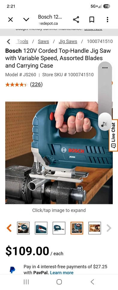 Bosch JS260 Jigsaw 6.0A Top-Handle with Bosch Bag