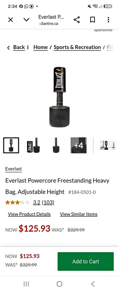 Everlast Powercore Freestanding Heavy Bag – Adjustable Height