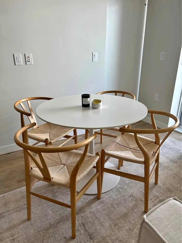LIKE NEW - Modern Dining Set Round Table Wishbone Chairs