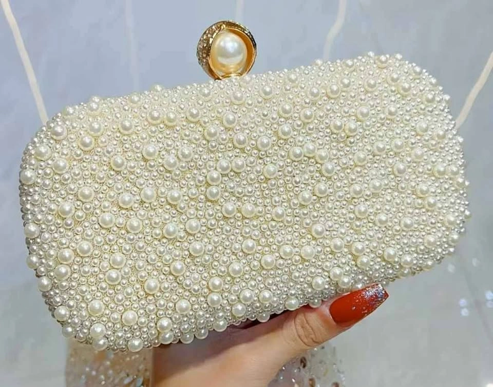 Brand new luxury pearl gold shining evening party bag