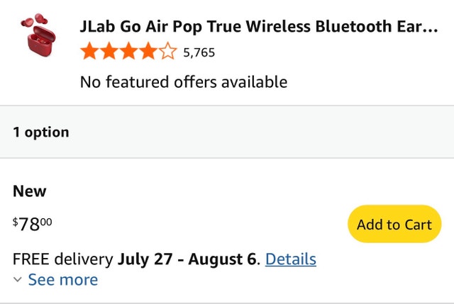 JLab Go Air Pop True Wireless Bluetooth Earbuds