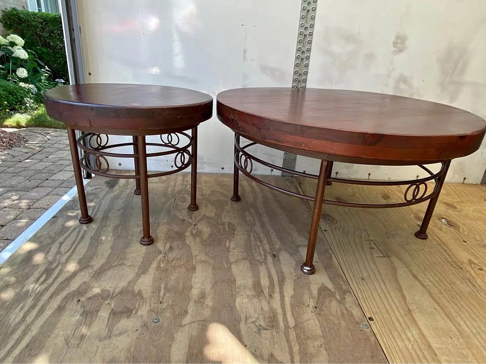 Round Wood and Metal Table Set