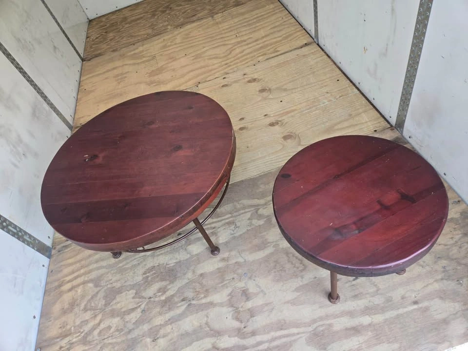 Round Wood and Metal Table Set - photo 3