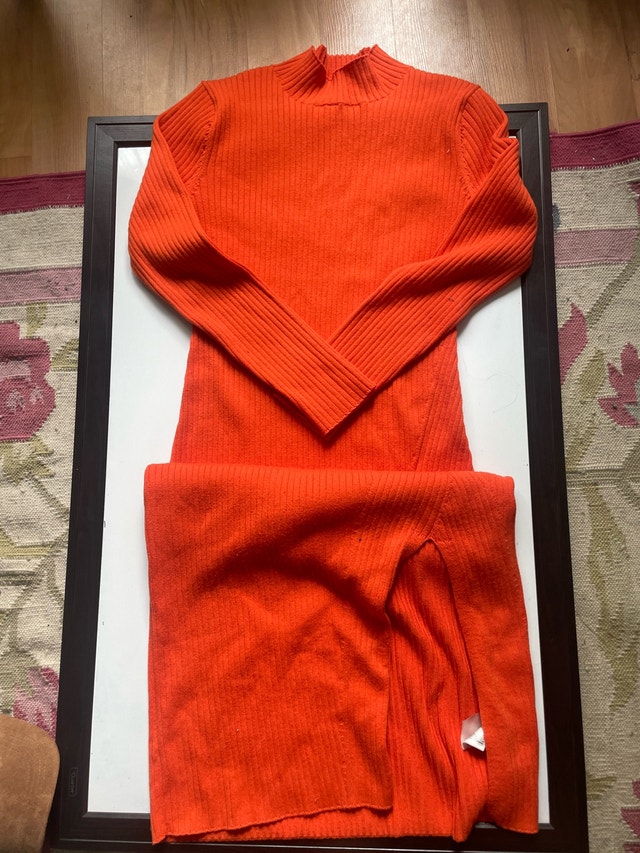H and M Orange Ribbed Knit Dress