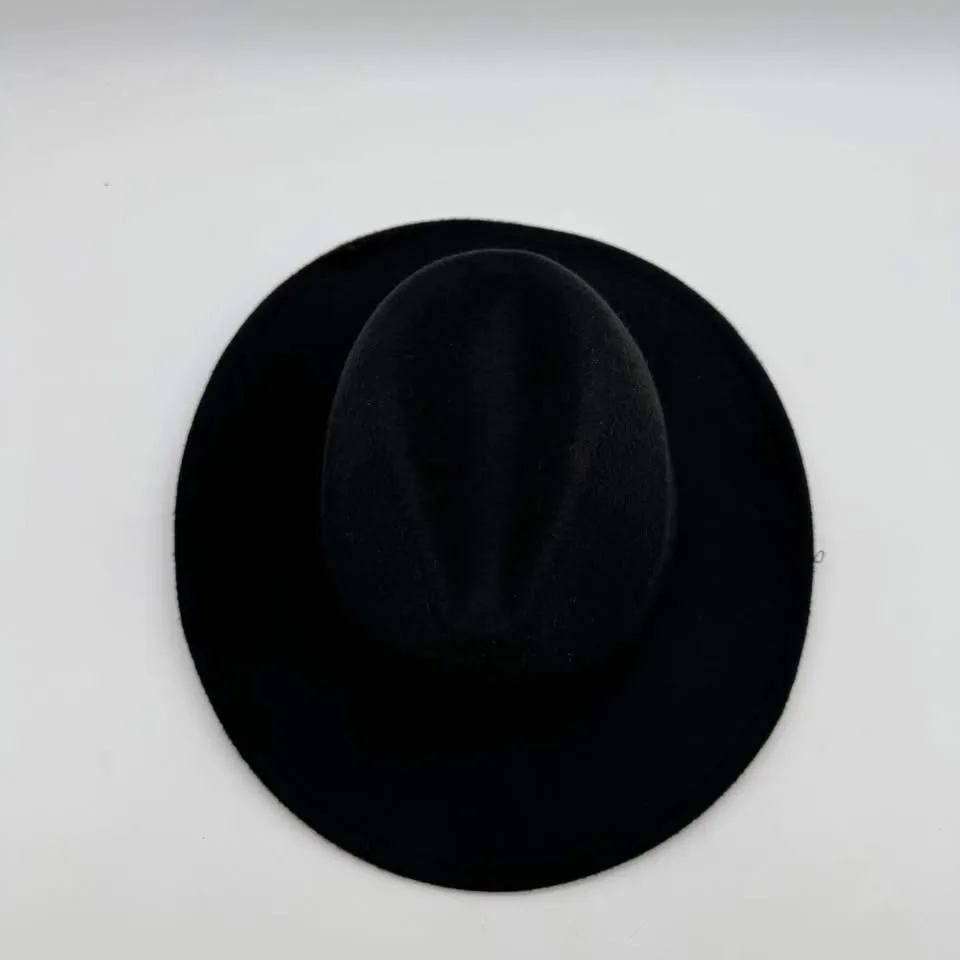 Black Felt Cowboy Hat Western Rodeo Braided Band Size 57 image indicator(6)
